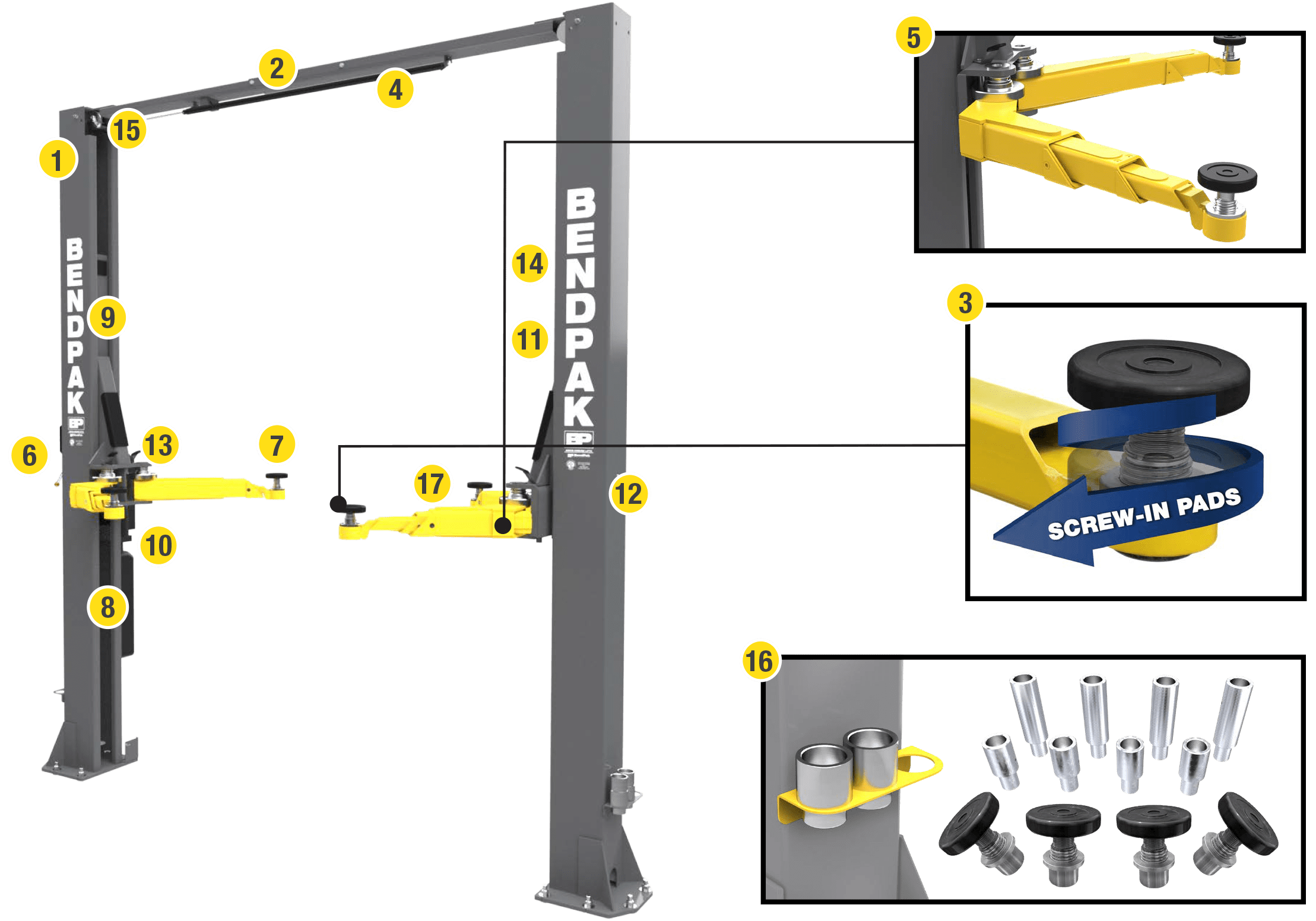 BendPak 10APX181 Post Auto Lift Clear Floor AP Series 10,000 lbs